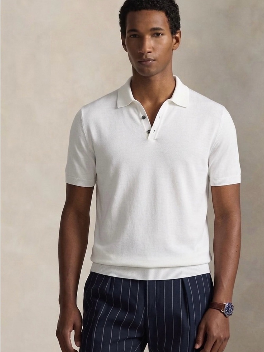 Massimo Dutti White Short-Sleeve Polo-Limited